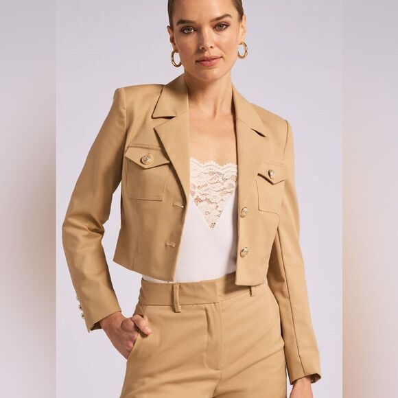 NWT GENERATION LOVE KARL GABARDINE BLAZER TAN size large women cropped - Picture 1 of 14
